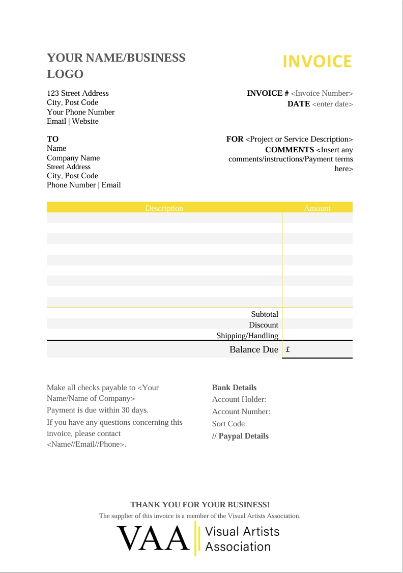Artist Invoice