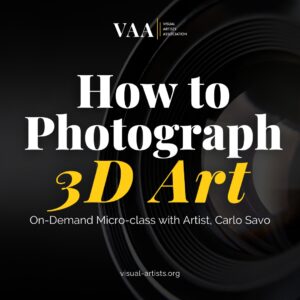 Image of camera lens, with writing overlay How to Photograph 3D Art