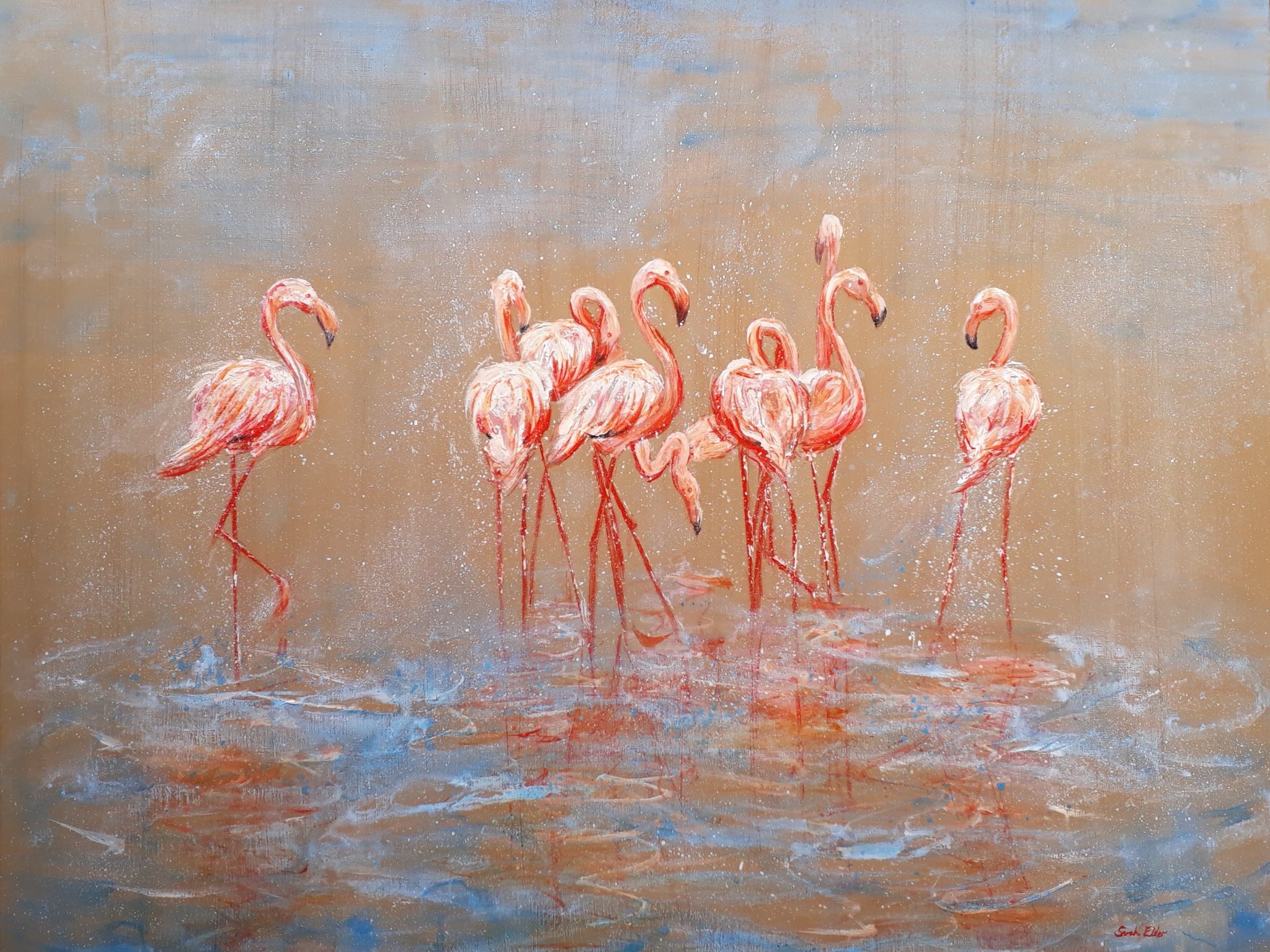 A Fantasy of Flamingoes, Oil on Canvas, 24 x 30 inches (1)